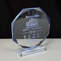 Trophée personnalisé en cristal en forme d'octogone avec base lumineuse multicolore