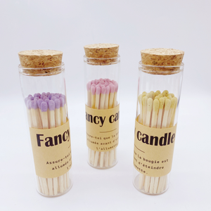Venta al por mayor de fósforos de seguridad de madera largos con punta pastel, en tubo de vidrio con tapa de corcho, con etiqueta de papel kraft personalizada para marca. - Product Image 2