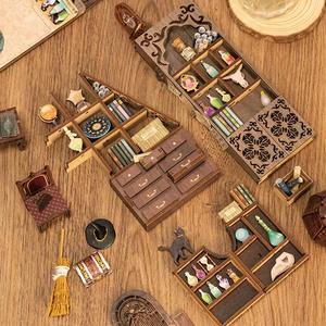 Kit de décoration de bibliothèque en bois 3D fait main, jouet de bricolage, <span class=keywords><strong>maison</strong></span> miniature avec lumière LED - Product Image 4