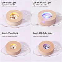 Support de base rond en bois massif pour veilleuse LED OEM avec cordon USB rechargeable, variateur tactile, éclairage multicolore pour présentoir en cristal
