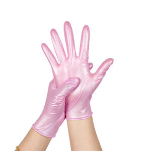 Sarung Tangan Nitril Pearlescent 24cm dengan Pergelangan Tangan Rajut Warna Pink untuk Rumah Tangga, Kecantikan, Kuku, Makanan, Sekali Pakai, Tebal, Tahan Aus - Product Image 2