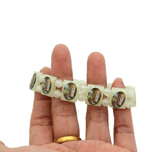 종교 팔찌 보석 PVC 사각 매력 탄성 구슬 팔찌 성도 스티커 드롭 오일 팔찌 묵주 선물 - Product Image 6