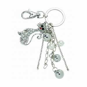 Portachiavi Crystal Cat con ciondoli a forma di perla e sfera, tono argento, per chiavi dell'auto - Product Image 2