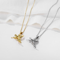 Bijouterie Vente en Gros or 18K 3D Revenge Gun Ange Pendentif Collier Vintage Ailes d'Ange Acier Inoxydable Argent Câble Chaîne Collier