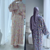 Robe de soirée islamique style modeste avec dentelle florale, Abaya, Cardigan, Ensemble deux pièces, Vente en gros, Fabricant de robes musulmanes de Dubaï, Eid 2026