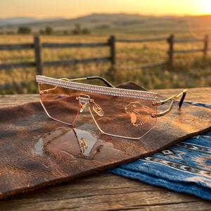 <b>Rimless</b> Rectangle Shield <b>Sunglasses</b> Anti-Reflective Gradient Lenses Gold Frame Tiger Logo UV Protection Unisex Adult - Product Image 3