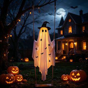 Lumières fantômes suspendues en forme de chapeau de sorcière d'Halloween, décorations lumineuses fantômes à piles, imperméables, décorations d'Halloween - Product Image 2