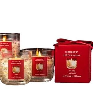Vente en gros d'huile essentielle pure naturelle Bougie à la cire <span class=keywords><strong>de</strong></span> soja <span class=keywords><strong>de</strong></span> marque privée pot en verre <span class=keywords><strong>transparent</strong></span> LED bougie parfumée avec boîte <span class=keywords><strong>de</strong></span> couleur - Product Image 1