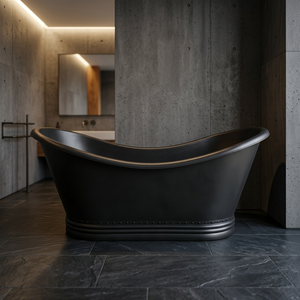 Baignoire ovale autoportante de luxe moderne en PP noir, design durable sans couvercle pour adultes - Artisanat indien - Product Image 1