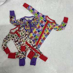 Grosir anak laki-laki dan perempuan RTS bambu baru lahir pakaian bayi kasual baju monyet bayi dua arah piyama bambu lengan panjang anak-anak - Product Image 1