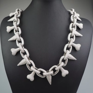 Collana con Ciondoli a Forma di Osso Hip Hop Placcata Oro Lucido 14k di Alta Qualità con Zirconia Iced Out, Stile Rapper <span class=keywords><strong>Gangster</strong></span> - Product Image 5