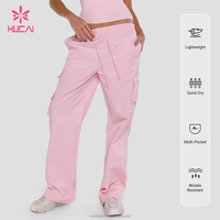 Pantalones Casuales HUCAI con Logotipo Personalizado, Ligeros, de Secado Rápido, con Múltiples Bolsillos, de Cintura Alta, Pierna Ancha, Estilo Cargo, para Mujer