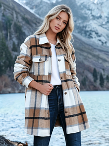 SWEET BABE Womens Short Woven Plaid Oversized Shacket Jacket Casual Full Sleeve Button <b>Down</b> Pocketed Coat for Fall Winter - Product Image 5