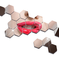 12pcs Modern Self-Adhesive 3D Hexagon Acrylic Removable Mirror for Living Room TV Background DIY Home Decor Wall Art Sticker