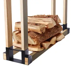 JH-Mech Firewood Log Bracket Custom Heavy Duty Fireplace Log Storage Black Stainless Steel Metal Firewood Rack Bracket