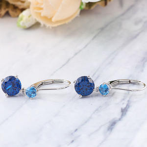 Pendientes de zafiro cultivados en laboratorio, 4mm, 8mm, forma redonda, zafiro cultivado en laboratorio azul, pendientes de oro blanco de 10K, pendientes de gota de alta calidad - Product Image 2