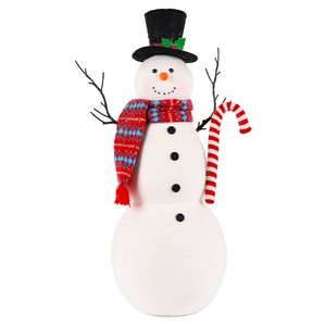 Muñeco de Nieve de Peluche con Sombrero Clásico Negro y Bastón de Caramelo Extra Grande para Decoración de Fiestas Navideñas Tradicionales, Venta al por Mayor - Product Image 1
