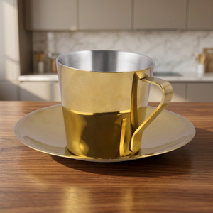 Designer Double Wall <b>Cup</b> With <b>Saucer</b> Gold Color - Product Image 2