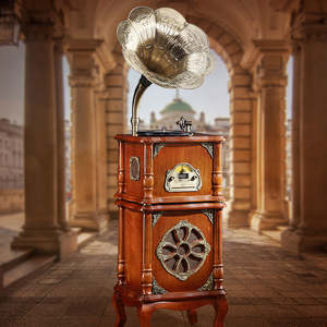 Tocadiscos de Vinilo de 3 Velocidades con Bluetooth, Bocina de Cobre, Mueble Decorativo Vintage, Audio de Alta Fidelidad - Product Image 2