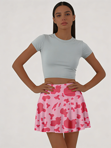 Minifalda plisada con estampado de vaca rosa estilo Y2K de talla grande, cintura alta, antideslizante, deportiva - Product Image 5