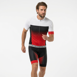 Ensemble maillot et short de cyclisme, design dégradé blanc, noir et rouge, vêtements de vélo à manches courtes - Product Image 1