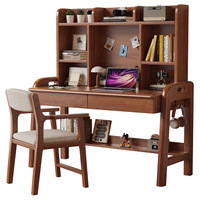 Escritorio Ergonómico de Madera Sólida con Estantería Integrada para Oficina en Casa, Dormitorio o Espacio de Estudio