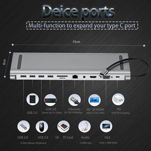 FARSINCE 11 in 1 Type C Hub Docking Station Type C to HDMI VGA Etherneter USB3.0 3.5mm Audio SD TF PD USB C 11 <strong>Port</strong> in 1 HUB - Product Image 6
