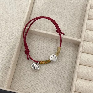 S999 Pure Silver Smiley Face Woven Red <b>Rope</b> <b>Bracelet</b> For Good Luck And Peace Unisex Gift Jewelry - Product Image 4