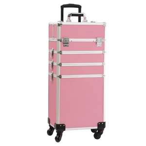 4 in 1 Professional Large Hard Aluminum Cosmetic Rolling <strong>Travel</strong> Barber <strong>Case</strong> Salon Lockable Trolley <strong>Makeup</strong> Train <strong>Case</strong> with Wheels - Product Image 1