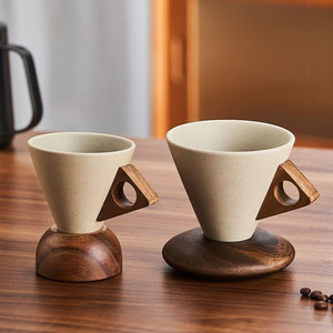 <span class=keywords><strong>Tasse</strong></span> à café cappuccino en grès 250ML personnalisée soucoupe en forme d'entonnoir réutilisable <span class=keywords><strong>expresso</strong></span> lait thé <span class=keywords><strong>tasse</strong></span> en céramique avec base en bois - Product Image 1