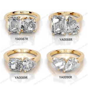 Opening Adjustable Two <strong>Stone</strong> <strong>Claw</strong> <strong>Setting</strong> Fancy Emerald &amp; Pear Cut VVS Moissanite CVD HPHT Diamond Pure Gold Engagement Ring - Product Image 5