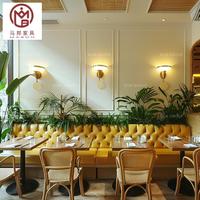 Premium Modern Yellow Square Holz Rattan Leder Commercial Cafe Shop Restaurant Stuhl Tisch und Stand Sitzmöbel