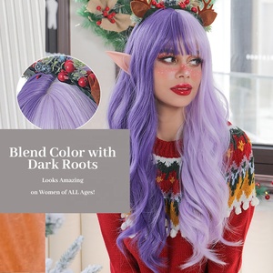 Synthetic Long Fluffy <strong>Wigs</strong> Heat Resistant Two Color Kinky Curly <strong>Pixie</strong> Cut Cosplay <strong>Wigs</strong> Purple Cheap Full Lace <strong>Wigs</strong> With Bangs - Product Image 4