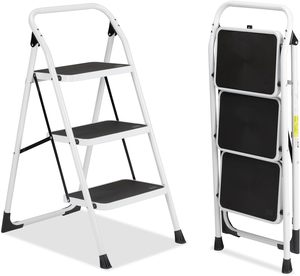 Échelle pliante en acier moderne multifonctionnelle à trois marches avec pédale antidérapante, marches larges et robustes, usage industriel - Product Image 2