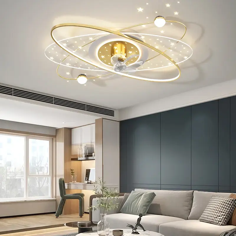 새로운 거실 식당 침실 램프 현대 360 도 흔들리는 헤드 팬 조명 천장 조명 지능형 음성