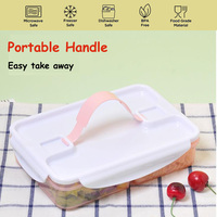 Boîte à lunch bento rose 1000 ml mignonne pour enfants avec poignée, fermeture latérale, 4 compartiments, sans BPA, hermétique, étanche, compatible lave-vaisselle