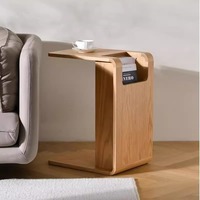 Porte-revues en bois massif de chêne, style Wabi Sabi et moderne, meuble d'appoint avec petite table en forme de C, rangement durable