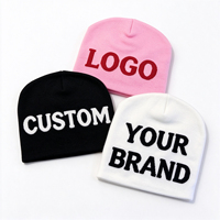 Bonnet en tricot jacquard personnalisé avec logo, faible MOQ, unisexe, sans revers, bonnet d'hiver tricoté uni, texte de marque personnalisé