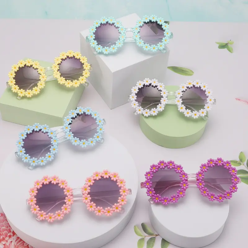 Nouvelles lunettes de soleil à fleurs pour enfants fête 6 couleurs lunettes de soleil rondes pour enfants
