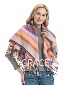 New Yarn Striped Polyester Winter Warm <b>Scarves</b> Long Tassel <b>Scarf</b> Shawl for Women and <b>Men</b> - Product Image 2