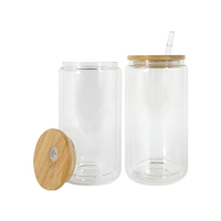 Stock d'entrepôt, gobelets en verre transparent à double paroi pour sublimation, 16 oz, 25 oz, vierges, bricolage, globe à neige, avec couvercle en bambou et paille