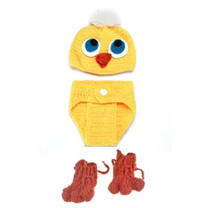 Newborn Infant Knit Photography Toddler Crochet Knitting Shoot Hat Diaper Pants Socks Set Chicken Chick Costume Baby Photo Props