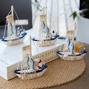 Modèle de <span class=keywords><strong>voilier</strong></span> en bois méditerranéen nautique décoration de table de bureau à domicile pêche filet de coton bateau artisanat ornements objets décoratifs - Product Image 6