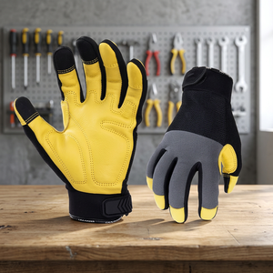 Polyethylene Safety <b>Gloves</b> Yellow Black Elastic Wristband Anti-Slip Touchscreen Anti-Vibration 7 oz 14 Inch Abrasion Resistant - Product Image 4