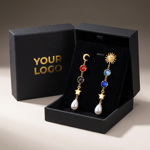 Pendientes Asimétricos de Sol y Luna al por Mayor de SongYi, Pendientes Largos con Borlas de Cristal de Zirconia Coloridos para Mujer - Product Image 3
