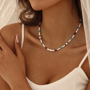 Collier ras du cou bohème <span class=keywords><strong>Heishi</strong></span> perlé pour femme, pierre naturelle, perle d'eau douce, plaqué or 18 carats, vente en gros CL26-127 - Product Image 3