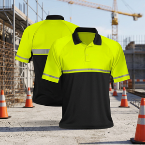 <b>Hi</b>-<b>vis</b> Fluorescent Polyester Short Sleeve Construction Safety Unisex Working Polo Shirts Reflective Tape Workwear - Product Image 3