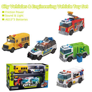 En gros, Ensemble de véhicules jouets en plastique à friction, camions de ville acousto-optiques à inertie, collection de voitures pour enfants avec lumières et musique - Product Image 2