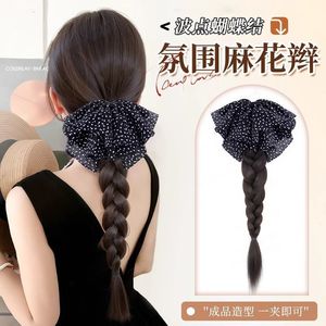 Braided Wig Polka Dot <b>Bow</b> Low Ponytail <b>Clip</b> On Natural Realistic Style For Women - Product Image 3