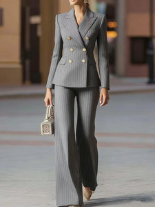 Completo da Donna a Righe <span class=keywords><strong>Doppiopetto</strong></span>, Set da Ufficio 2 Pezzi con Blazer e Pantaloni a Zampa - Product Image 2